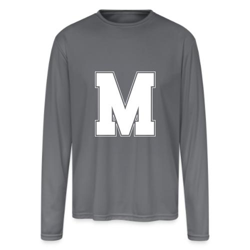 White Letter M – Varsity Alphabet Monogram - Men's Moisture Wicking Performance Long Sleeve T-Shirt