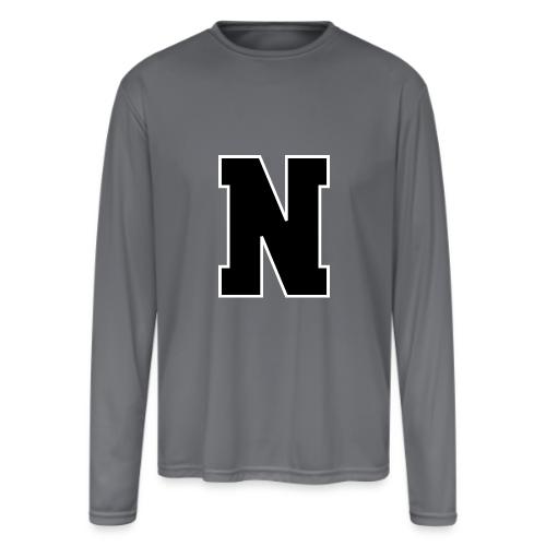 Varsity Letter N Athletic Font Graphic - Men's Moisture Wicking Performance Long Sleeve T-Shirt