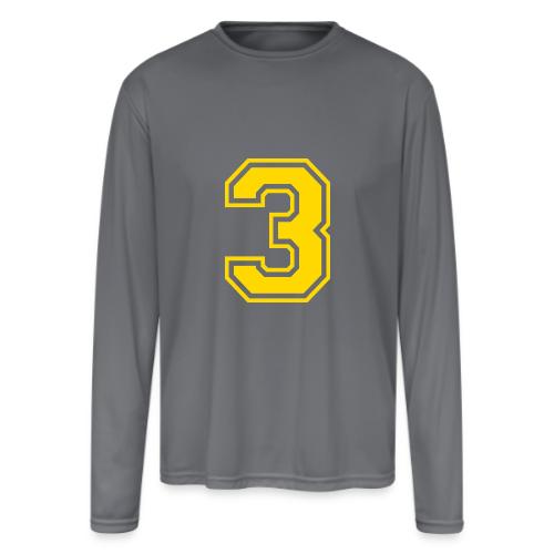 Number 3 in a classic athletic collegiate font - Men's Moisture Wicking Performance Long Sleeve T-Shirt