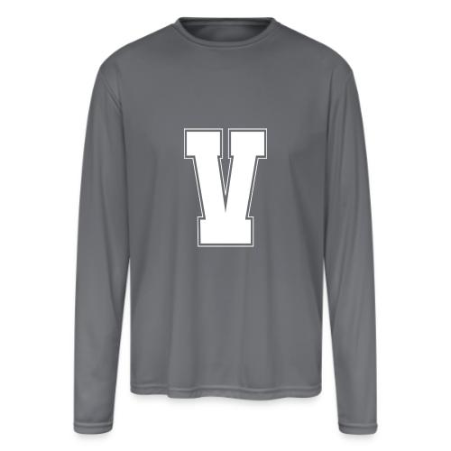 White Letter V – Varsity Alphabet Monogram - Men's Moisture Wicking Performance Long Sleeve T-Shirt
