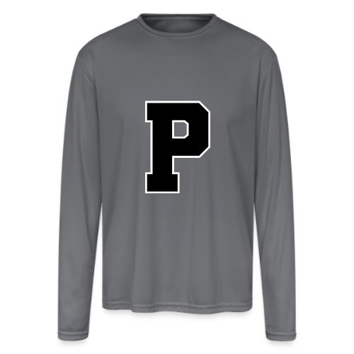 Varsity Letter P Athletic Alphabet Design - Men's Moisture Wicking Performance Long Sleeve T-Shirt