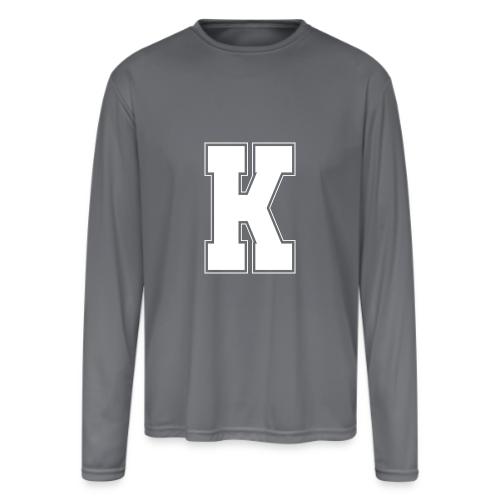 White Letter K – Varsity Alphabet Monogram - Men's Moisture Wicking Performance Long Sleeve T-Shirt