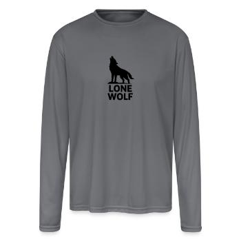 Lone Wolf Howling Silhouette - Men's Moisture Wicking Performance Long Sleeve T-Shirt - gray - Front