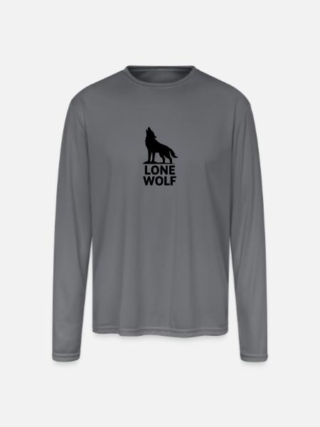 Lone Wolf Howling Silhouette - Men's Moisture Wicking Performance Long Sleeve T-Shirt - gray