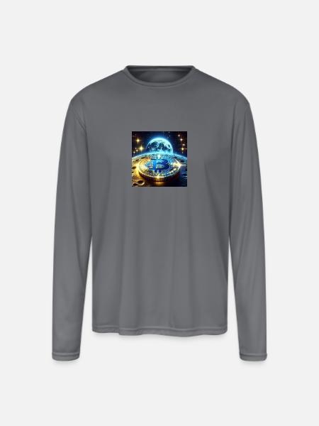 Blue Gold Crypto Coin - Men's Moisture Wicking Performance Long Sleeve T-Shirt - gray