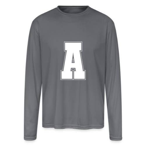 White Letter A – Varsity Alphabet Monogram - Men's Moisture Wicking Performance Long Sleeve T-Shirt