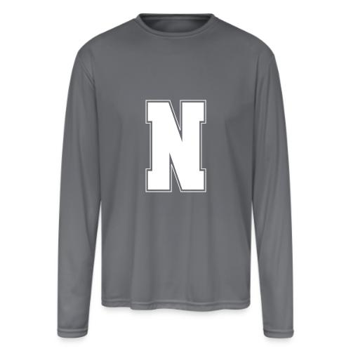 White Letter N – Varsity Alphabet Monogram - Men's Moisture Wicking Performance Long Sleeve T-Shirt