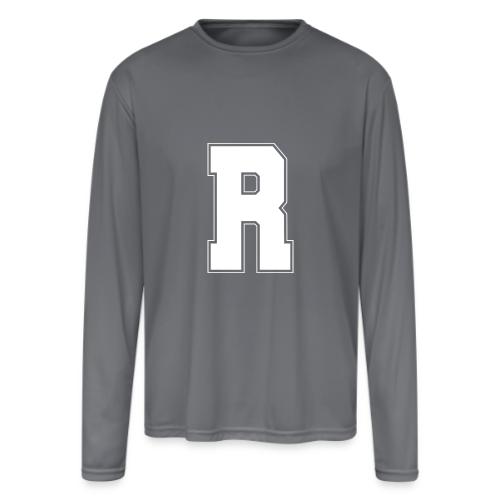 White Letter R – Varsity Alphabet Monogram - Men's Moisture Wicking Performance Long Sleeve T-Shirt