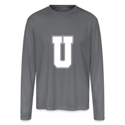 White Letter U – Varsity Alphabet Monogram - Men's Moisture Wicking Performance Long Sleeve T-Shirt