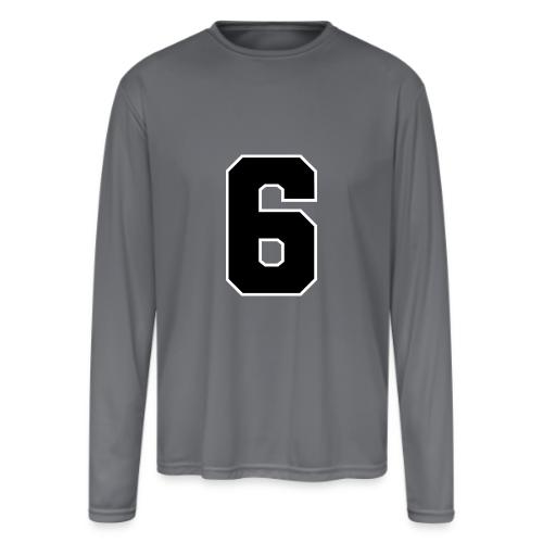 Varsity Number 6 Sports Font - Men's Moisture Wicking Performance Long Sleeve T-Shirt