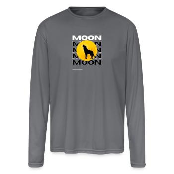 Howling Wolf Full Moon Graphic  - Men's Moisture Wicking Performance Long Sleeve T-Shirt - gray - Front