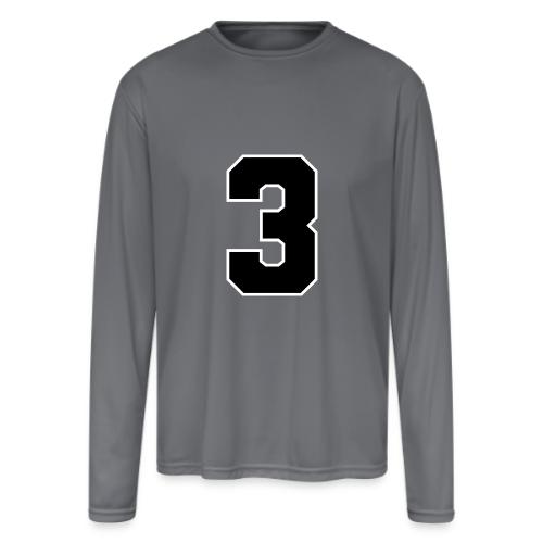 Varsity Number 3 Athletic Font - Men's Moisture Wicking Performance Long Sleeve T-Shirt