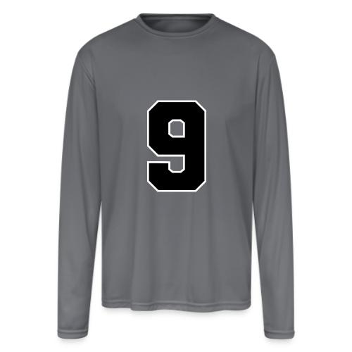 Varsity Number 9 Athletic Font - Men's Moisture Wicking Performance Long Sleeve T-Shirt