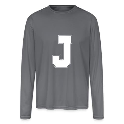 White Letter J – Varsity Alphabet Monogram - Men's Moisture Wicking Performance Long Sleeve T-Shirt