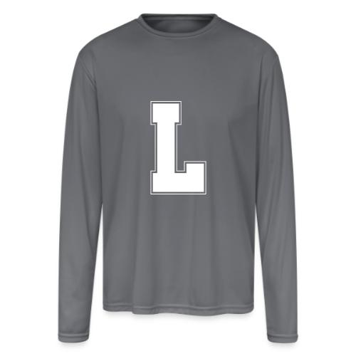 White Letter L – Varsity Alphabet Monogram - Men's Moisture Wicking Performance Long Sleeve T-Shirt