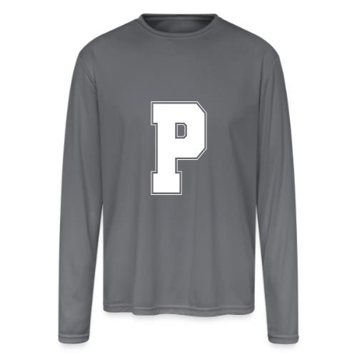White Letter P – Varsity Alphabet Monogram - Men's Moisture Wicking Performance Long Sleeve T-Shirt