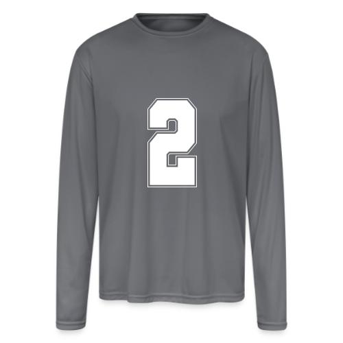 White Number 2 – Varsity Font - Men's Moisture Wicking Performance Long Sleeve T-Shirt