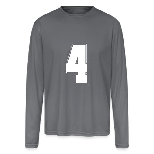 White Number 4 – Varsity Font - Men's Moisture Wicking Performance Long Sleeve T-Shirt