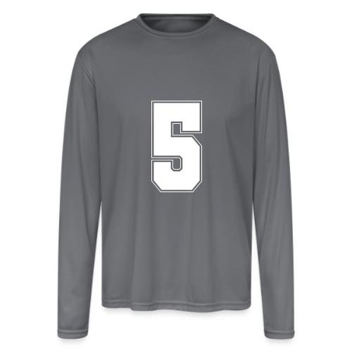 White Number 5 – Varsity Font - Men's Moisture Wicking Performance Long Sleeve T-Shirt
