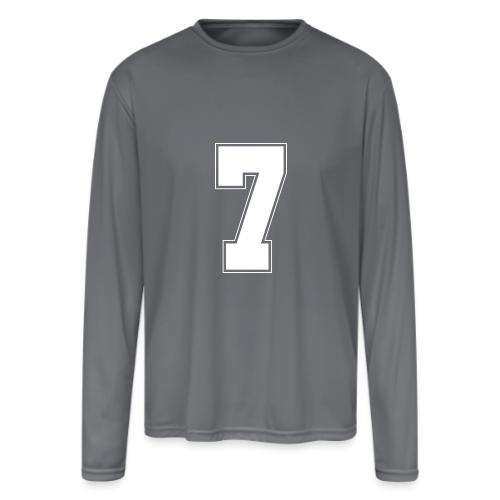 White Number 7 – Varsity Font - Men's Moisture Wicking Performance Long Sleeve T-Shirt