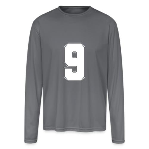 White Number 9 – Varsity Font - Men's Moisture Wicking Performance Long Sleeve T-Shirt