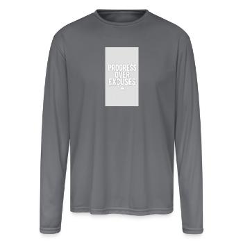 Progress Over Excuses - Men's Moisture Wicking Performance Long Sleeve T-Shirt - gray - Front
