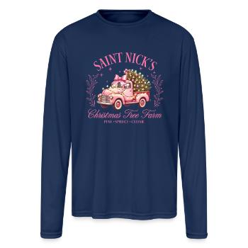 Saint Nicks Christmas Tree Farm - Men's Moisture Wicking Performance Long Sleeve T-Shirt - navy - Front