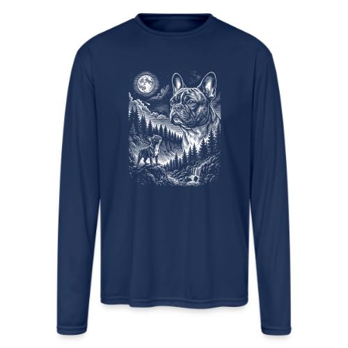 Vintage French Bulldog Moon Howling Tee - Men's Moisture Wicking Performance Long Sleeve T-Shirt