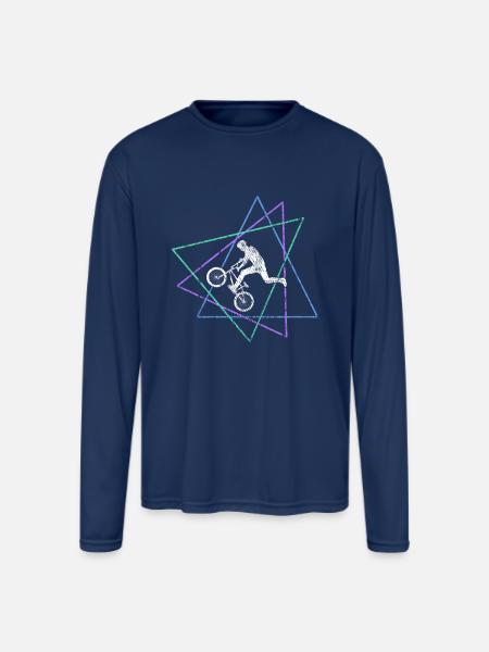 Geometric BMX Stunt Rider - Men's Moisture Wicking Performance Long Sleeve T-Shirt - navy