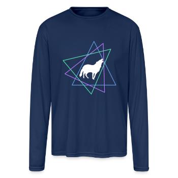 Geometric Howling Wolf - Men's Moisture Wicking Performance Long Sleeve T-Shirt - navy - Front