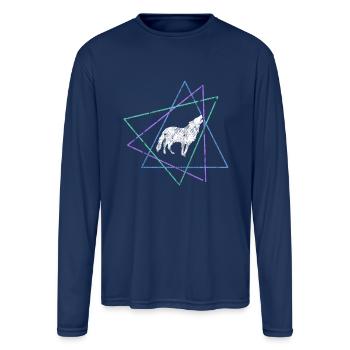 Geometric Howling Wolf - Men's Moisture Wicking Performance Long Sleeve T-Shirt - navy - Front