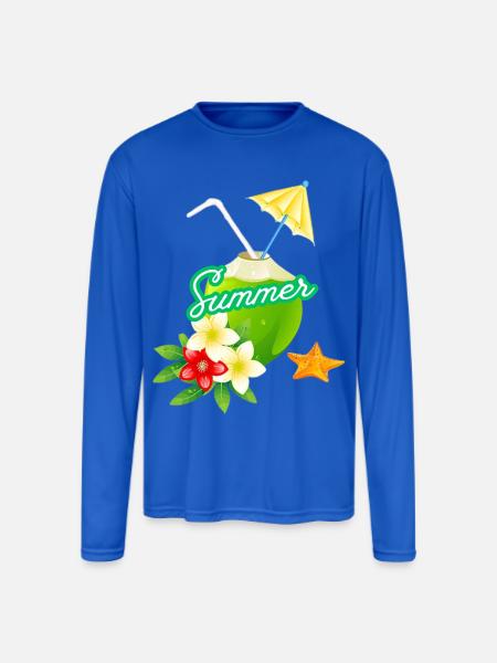 Tropical Summer Coconut with Flowers - Men's Moisture Wicking Performance Long Sleeve T-Shirt - royal blue