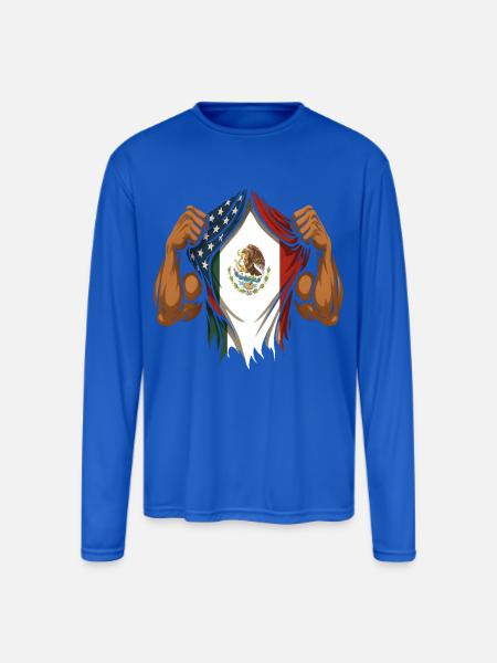 Mexican American Flag Mexican Roots - Men's Moisture Wicking Performance Long Sleeve T-Shirt - royal blue