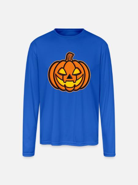 Pumpkin Jack-o-Lantern Patch - Men's Moisture Wicking Performance Long Sleeve T-Shirt - royal blue