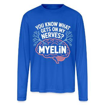 Nerves and Myelin Brain Pun Tee - Men's Moisture Wicking Performance Long Sleeve T-Shirt - royal blue - Front