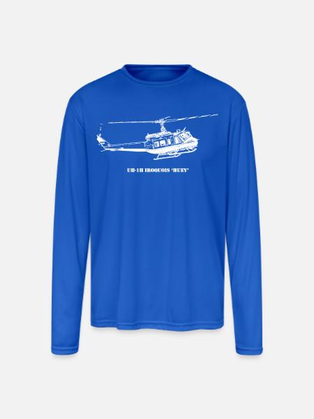 Huey Shadow Helicopter Silhouette - Men's Moisture Wicking Performance Long Sleeve T-Shirt - royal blue