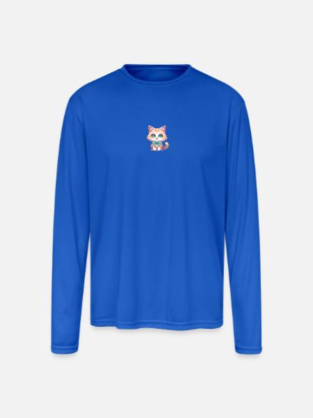 Kitten with Teal Bow Tie - Men's Moisture Wicking Performance Long Sleeve T-Shirt - royal blue