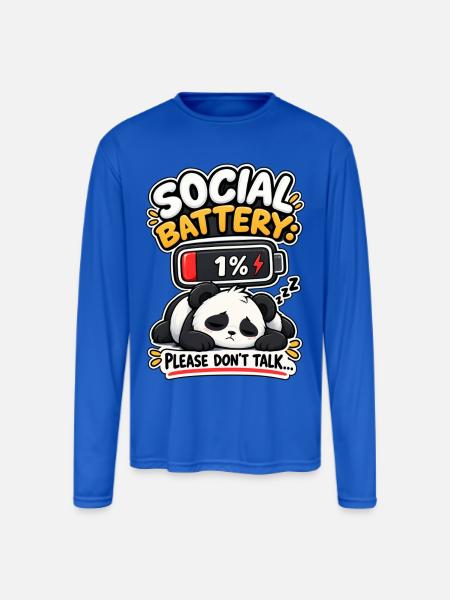 Social Battery Panda 1% - Men's Moisture Wicking Performance Long Sleeve T-Shirt - royal blue
