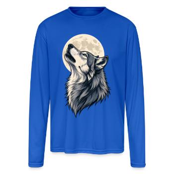 Howling Wolf Moon Vector T-Shirt  - Men's Moisture Wicking Performance Long Sleeve T-Shirt - royal blue - Front