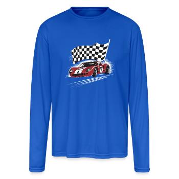Dynamic Racing Car with Checkered Flag - Men's Moisture Wicking Performance Long Sleeve T-Shirt - royal blue - Front