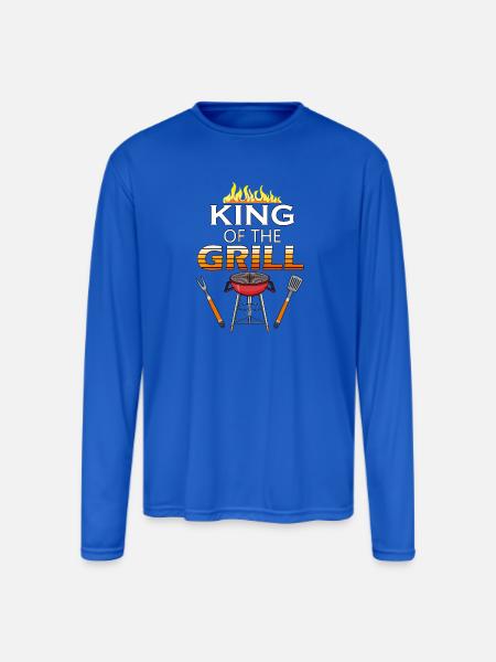 KING OF THE GRILL - Men's Moisture Wicking Performance Long Sleeve T-Shirt - royal blue