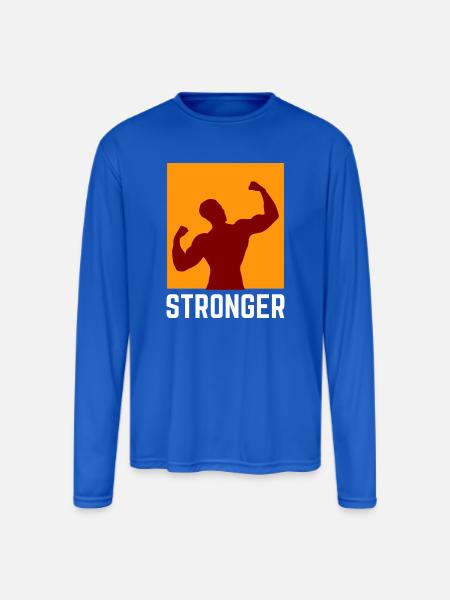 Bold muscular silhouette with Stronger text - Men's Moisture Wicking Performance Long Sleeve T-Shirt - royal blue
