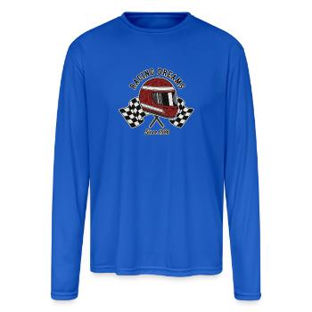 Racing Dreams Helmet and Checkered Flags - Men's Moisture Wicking Performance Long Sleeve T-Shirt - royal blue - Front