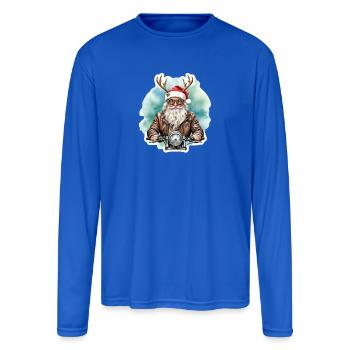 Biker Santa Claus on Motorcycle Christmas Rider - Men's Moisture Wicking Performance Long Sleeve T-Shirt - royal blue - Front