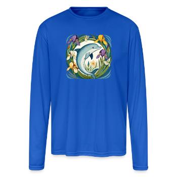 Dolphin in Iris Circle - Men's Moisture Wicking Performance Long Sleeve T-Shirt - royal blue - Front