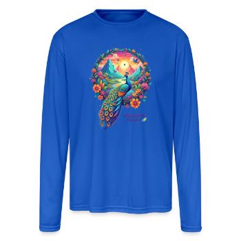 Paradise Flight Peacock - Men's Moisture Wicking Performance Long Sleeve T-Shirt - royal blue - Front