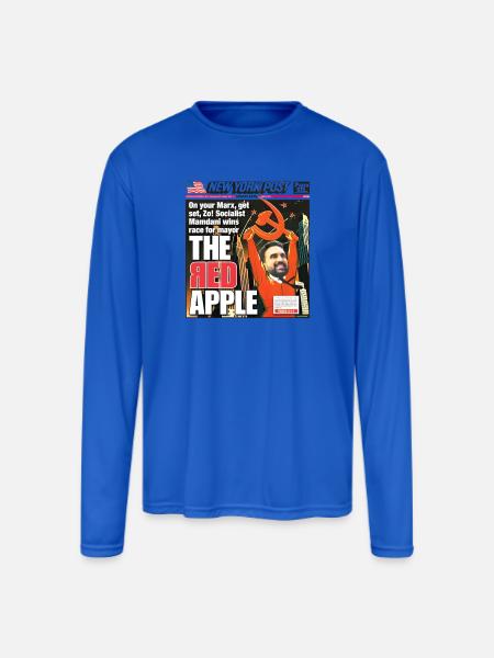 The Red Apple New York Post Zohran Mamdani  - Men's Moisture Wicking Performance Long Sleeve T-Shirt - royal blue