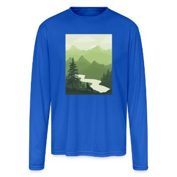 Howling Wolf in a Mountain Forest - Men's Moisture Wicking Performance Long Sleeve T-Shirt - royal blue - Front