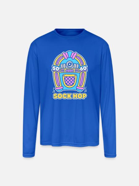 Jukebox 50s Sock Hop - Men's Moisture Wicking Performance Long Sleeve T-Shirt - royal blue