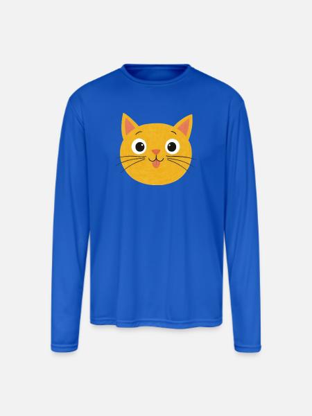 Sunny Whiskers Cat Face - Men's Moisture Wicking Performance Long Sleeve T-Shirt - royal blue